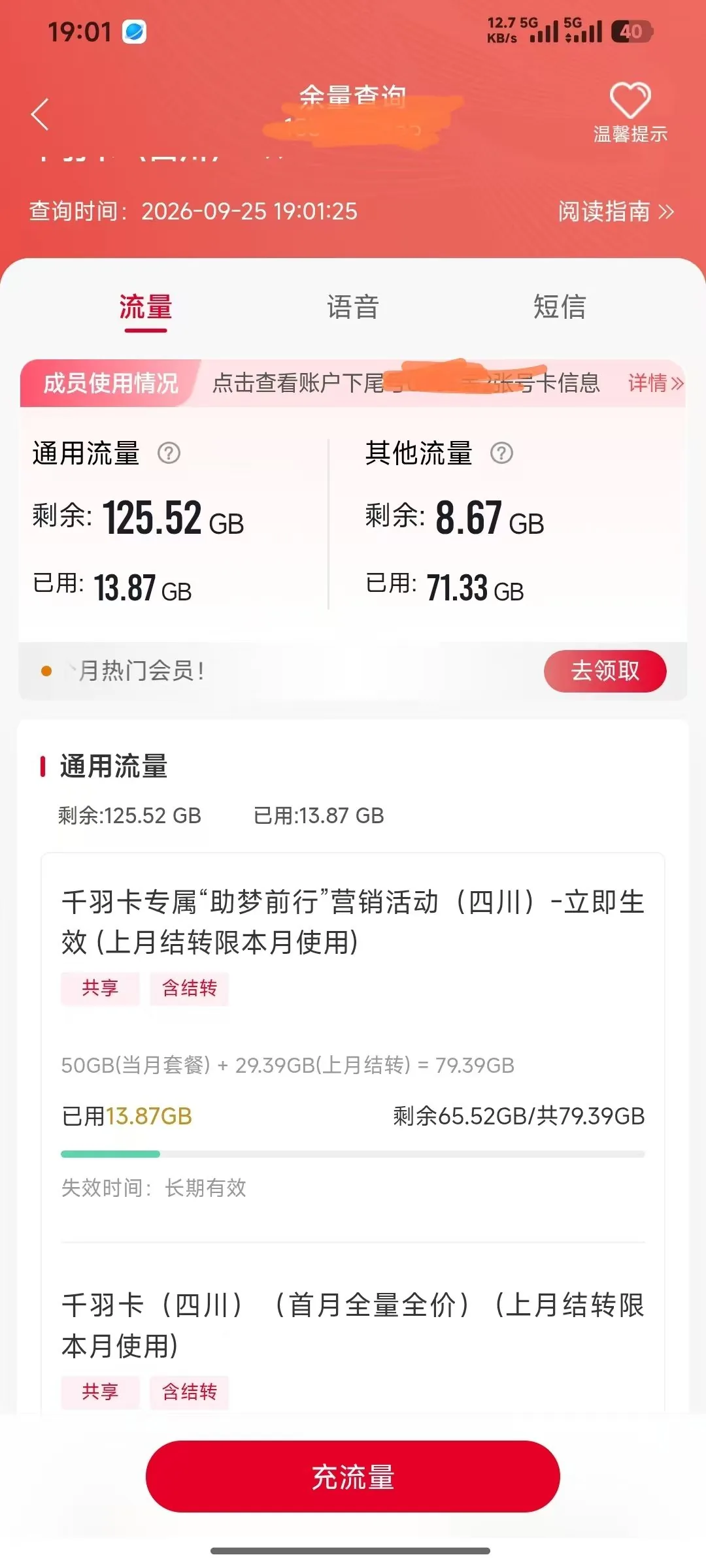 运营商官方APP流量查询截图